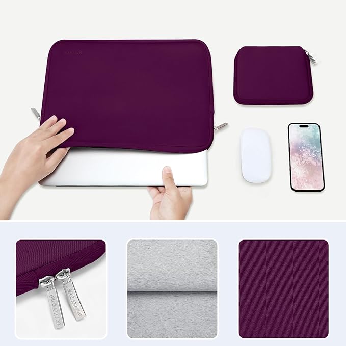 MOSISO Laptop Case 16 inch, 15-15.6 inch Laptop Sleeve Bag Compatible with MacBook Pro 16 inch, HP, Acer, Dell, Lenovo, ASUS Notebook, Neoprene Computer Sleeve Bag with Small Case, Magenta Purple