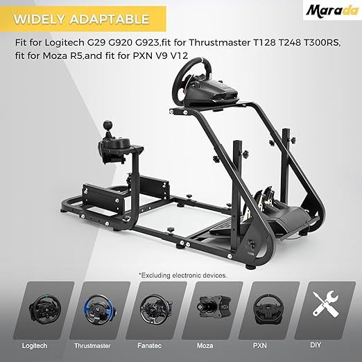 Marada Reinforced Stabilizing Racing Steering Wheel Cockpit Compatible with Fanatec, PXN, Thrustmaster, Logitech Device Adjustable Driving Simulator TV Stand Wheel & Pedal & Handbrake Not Included
