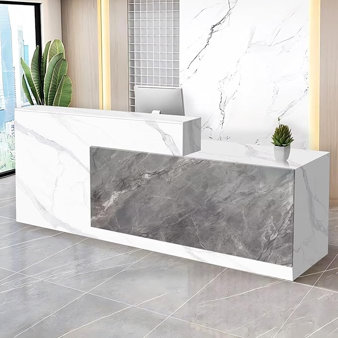 Reception Desk with Counter Modern Checkout Counter with Lockable Drawer Keyboard Tray Receptionist Desk for Office Salon Reception Table F Right 55inch/140cm
