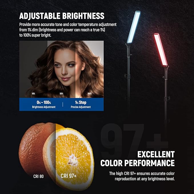 NEEWER RGB Light Wand with 2.4G/APP Control, Upgraded 360° Touchable RGBWW Hue Mixer Photography Handheld LED Video Lighting Stick with 2500K-10000K, CRI/TLCI97+, 18 Scenes, 7.4V/31Wh Battery, BH-30S