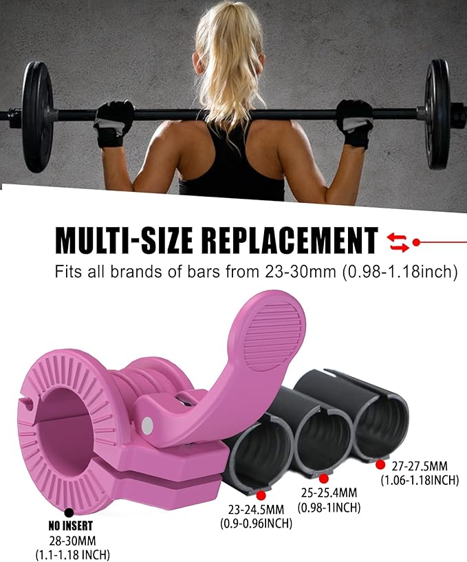 Barbell Clips 1 Inch Quick Release Weight Clamps 0.9-1.18inch Multi-Size Adjustable Olympic Clamps for Bars