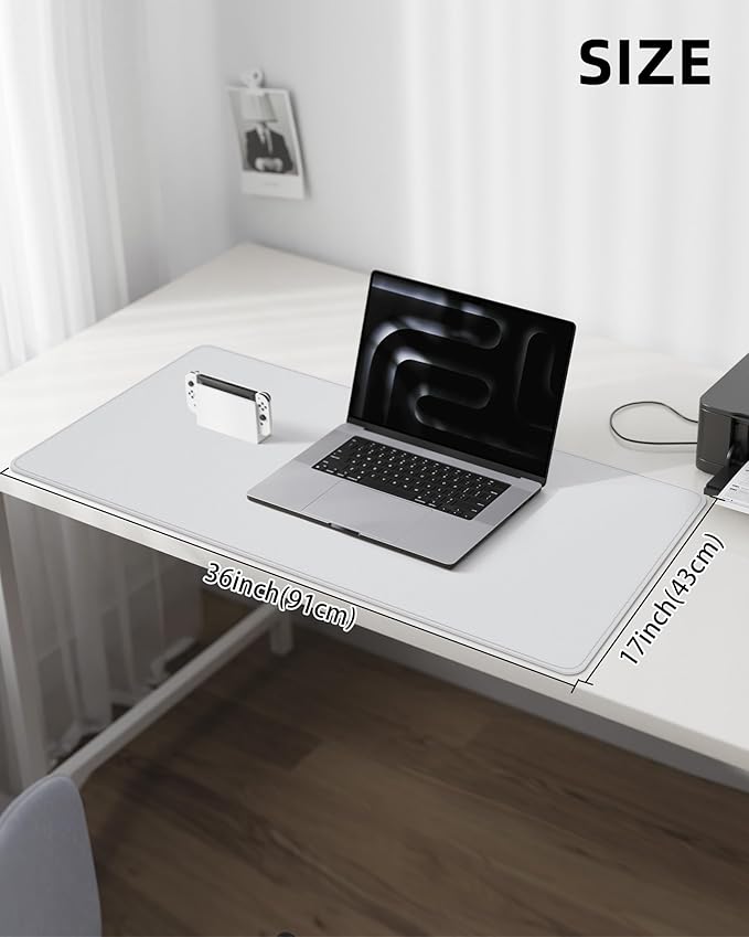 PU Leather Desk Mat Protector - 36"x17" Large Non-Slip Office Desk Pad, Waterproof Keyboard & Mouse Pad, Premium Workstation Cover for Home & Office (Ivory White)