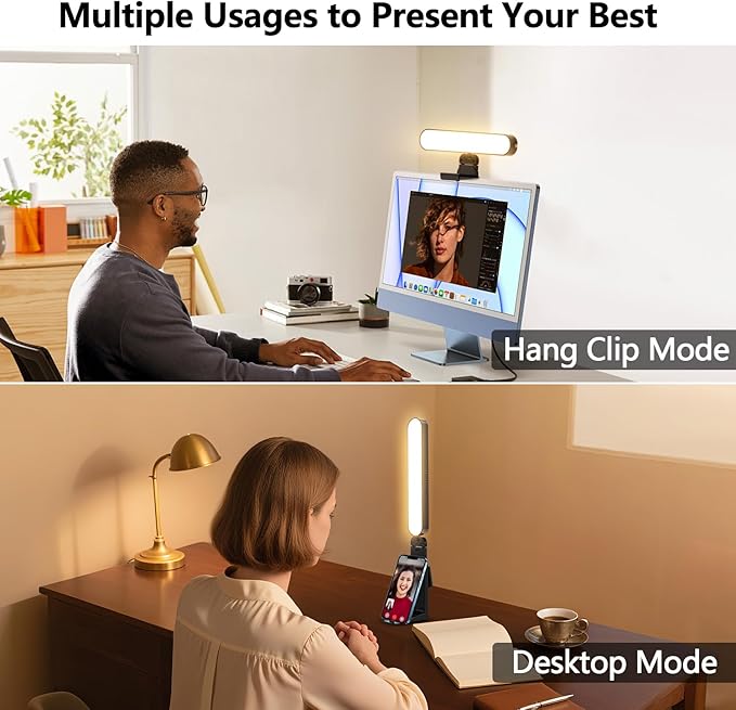 yAyusi Video Conference Light, LED Streaming Lighting for Laptop Computer Monitor, Desk Selfie Ring Light with Remote and Touch Control, PC Podcast Camera Webcam Light for Video Calls/Zoom Meetings