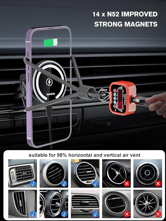 for Magnetic Magsafe Car Mount Charger, Wireless Car Charger with Fast Max 38W QC3.0Charging Adapter Retractable Phone Holder Fits iPhone16/15/14/13Plus/MagSafe Case,Dashboard/Vent/Windshield