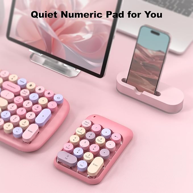 MOFII Wireless Number Pads - Pink Numeric Keypad 18 Keys USB 2.4G Round Keycap Colorful Extensions Keypads, Financial Accounting Portable Numpad 10 Key for Laptop/PC/Notebook/Surface Pro