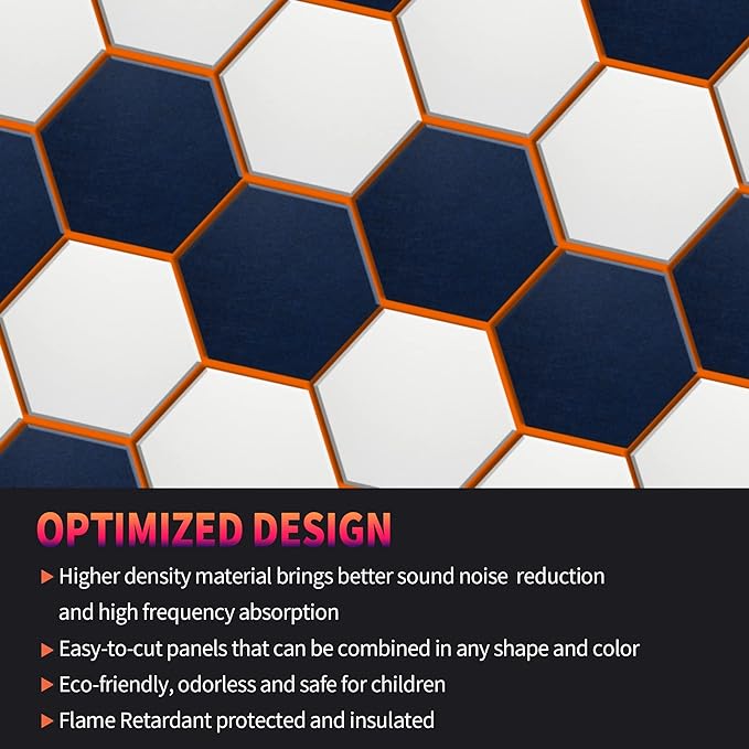 Mollywell Hexagon Acoustic Panels, High Density, Soundproofing, Decorative Noise Reduction Felt Wall Tiles for Ceilings, Home Office & Gaming Room (Yellow), 14x12x0.4 Inch