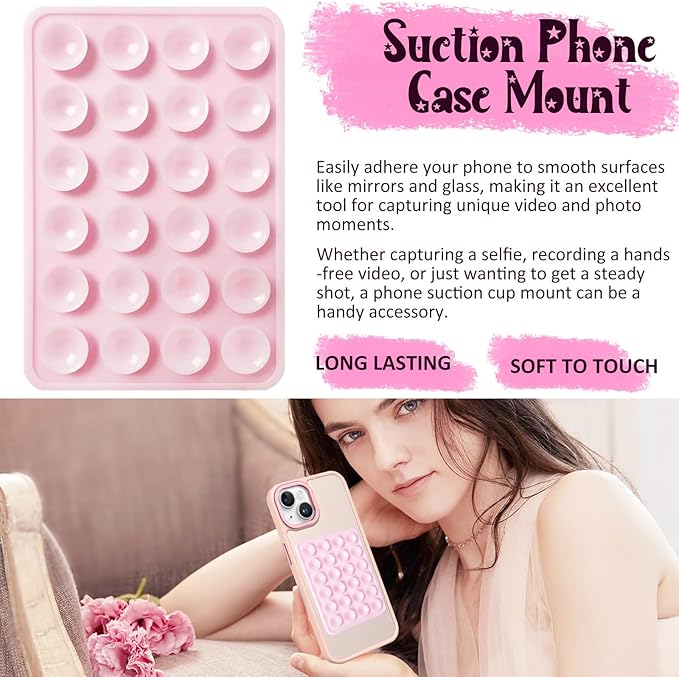 Silicone Suction Phone Case Mount, Silicon Adhesive Phone Accessory for Smartphones, Hands-Free Mirror Shower Phone Holder for Selfies, Tiktok Videos (Blue)