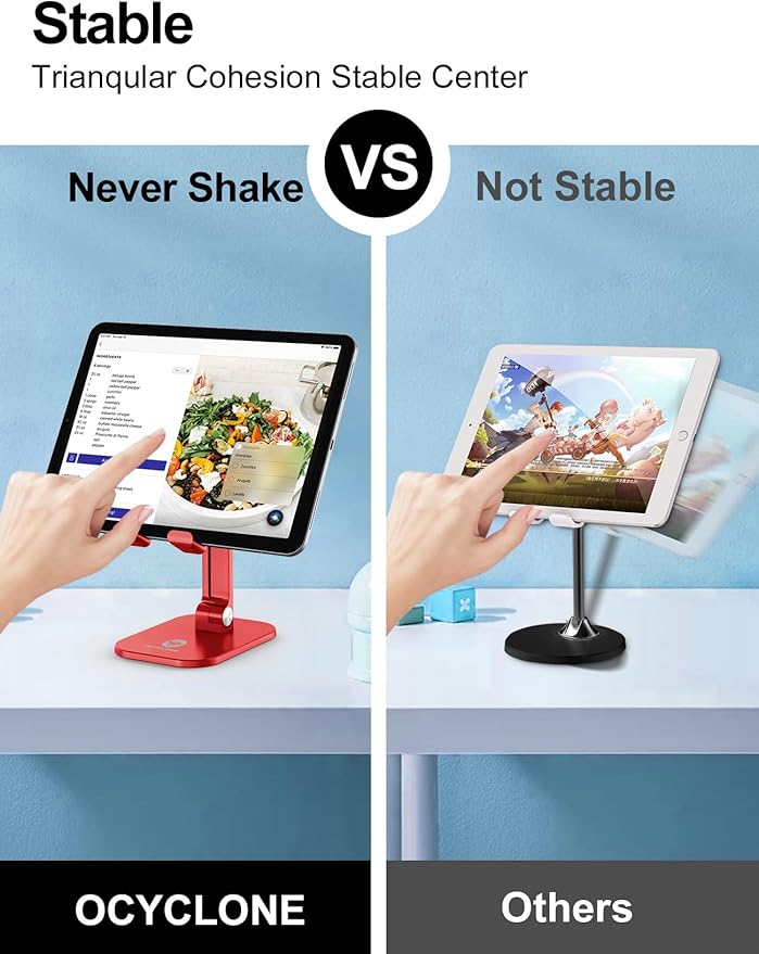 OCYCLONE Phone Stand, Adjustable Height and Angle Foldable Cell Phone Stand Holder for Desk, Taller iPhone Stand Compatible with 4.7"-13" Smartphones iPad Tablet, Red
