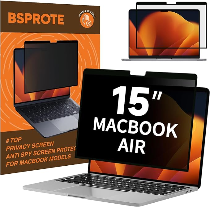Removable Privacy Screen for MacBook Air 15 Inch (2023-2025, M2, M3, M4), Reduce Eye Strain Laptop Privacy Filter Shield and Protector for Mac 15.3'' (Model A2941 A3114 A3241)