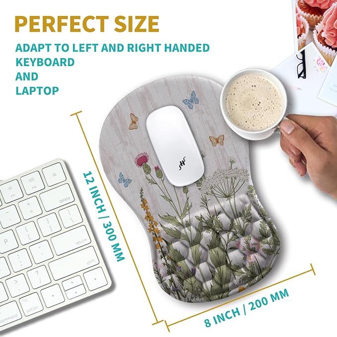 Hokafenle Ergonomic Mouse Pad Wrist Support, Wrist Rest Mousepad for Carpal Tunnel Pain Relief with Integrated Memory Foam Slope Massage Bulge (11.8x7.9 inch,Garden Flowers