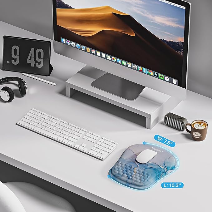 Mouse Pad with Wrist Rest, Ergonomic Mousepads with Wrist Support, Soft Lycra Fabric Memory Foam Office Desk Accessories for Comfort/Pain Relief/PC Gaming/Computer/Laptop (Pink Cyan Marble)