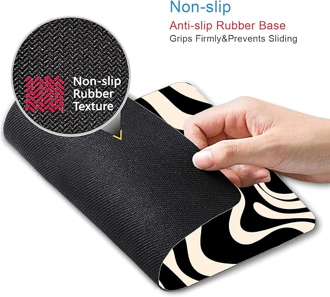 IMAYONDIA Black and White Mouse Pad, Liquid Swirl Retro Mouse Pad, Abstract Pattern Mousepad, Modern Art Cute Desk Decor, Anti Slip Rubber Base Portable Mice pad for Computer Office, 9.5 x 7.9 Inch