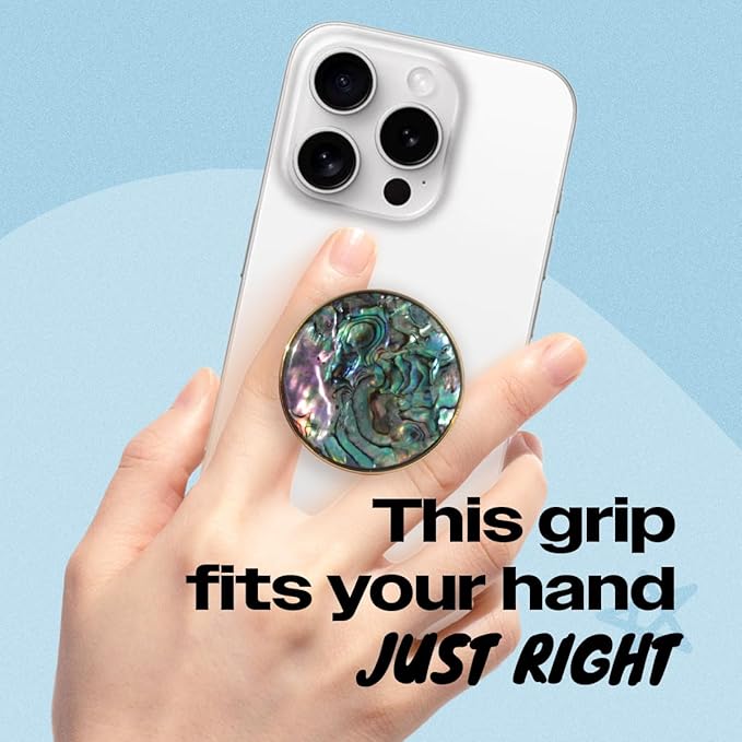 OnTheGrip Cute Natural Seashell Design Round Shape Collapsible Mobile Phone Grip Stand Holder for Smartphone Tablet Cell Phone Accessory (Black Fresh Water)