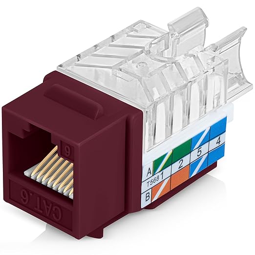 Everest 45° Angled RJ45 Cat6 Keystone Jacks 50-Pack in Red - Slim Profile Female RJ45 Connectors - Cat 6 Keystone Jack - Compatible with 45° Angled Speed Termination Tool - 45Term (B0BL3GS7ZY)