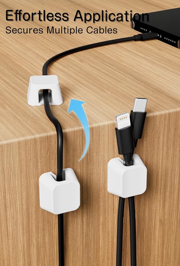 Viaky 8 Pack Magnetic Cable Clips, Large Size Under Desk Cable Management, Workspace Charger Organizer,Cord Holder with Adhesive Metal Disc, Office Desk Accessories for Nightstand Car Wall (White)