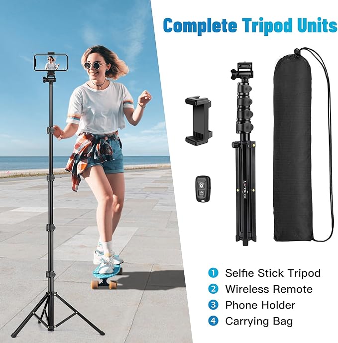 Victiv 70" Phone Tripod, Camera Stand Tripod with Remote and Phone Holder, Sturdy & Stable, Height Adjustable Selfie Stick Mode, Perfect for Selfies/Recording/Vlogging/Live Streaming