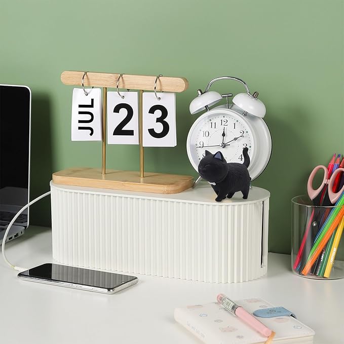 Cable Management Box Large Cable Organizer Box for Power Strips, Surge Protectors, Chargers, Adapters, TV Computer Wires Cable Hider Organizer Box with Cable Ties，Clip Holders - Khaki