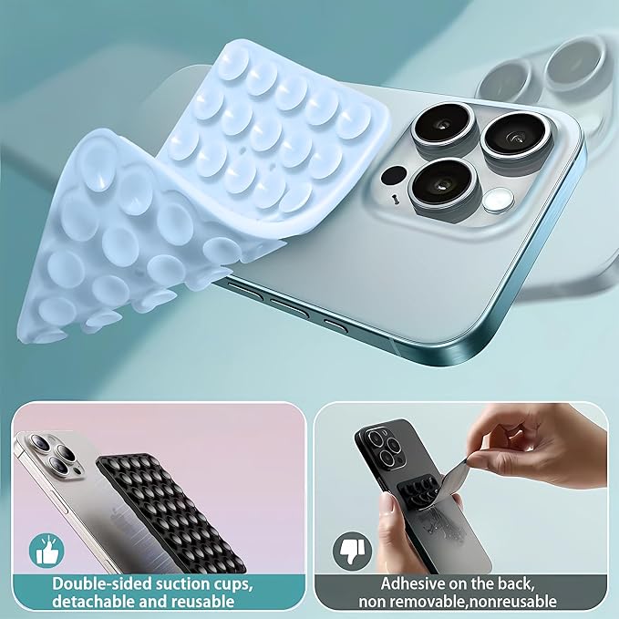 Silicone Double-Sided Suction Phone Grip Detachable Mount - Car Dashboard/Shower Phone Holder, Hands-Free For Selfies & Videos, TikTok/ASMR/Yoga - iphone & Android Compatible (3.94"x2.5",Baby Purple)