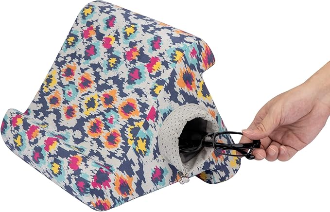 Flippy Tablet Stand with Cubby Storage and Multi-Angle Viewing for Home, Work & Travel. Our Tablet Holder Has Storage for Your All Your Personal Items. (Ikat Handle it. So Cute!)