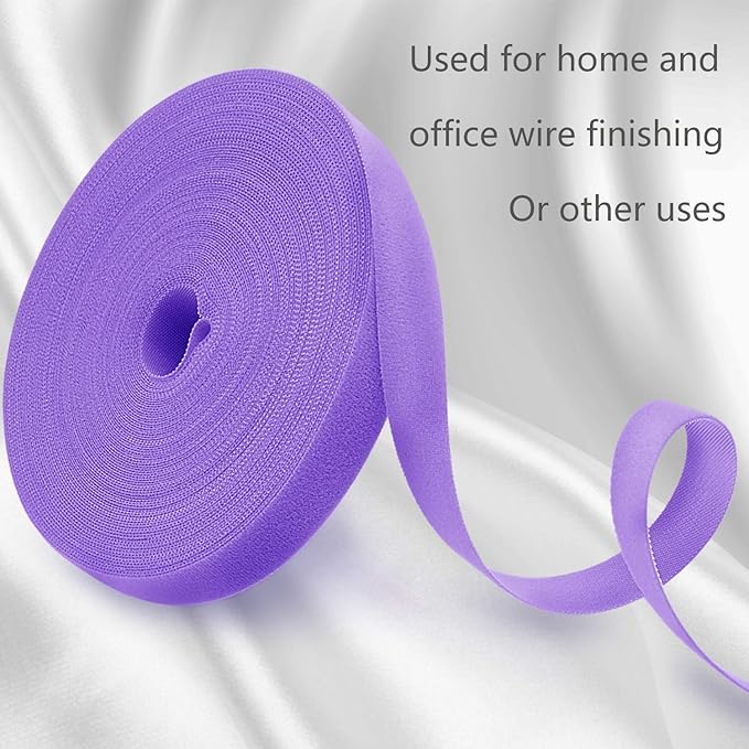 Reusable Fastening Tape Cable Ties 3/4 Inch Double Side Hook Roll (25 Yard, Purple)
