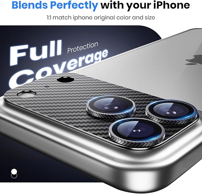 Hoerrye for iPhone 17 Pro Max Camera Lens Protector - [12FT Shatterproof Military Grade] [Strong Adsorption] Metal 9H+ Tempered Glass Camera Screen Full Cover Case Friendly,Carbon Fiber
