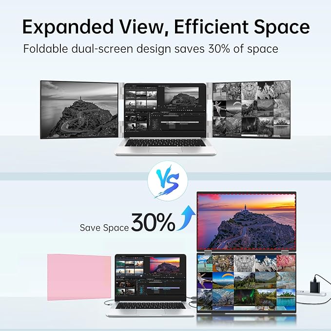 InnoView 18.5" 100Hz Dual Portable Monitor Built-in Speakers 115% sRGB 315°Adjustable Dual Stacked Folding Monitor (Wins/Mac) 1080P Laptop Screen Extender for Laptop(No Driver Needed)
