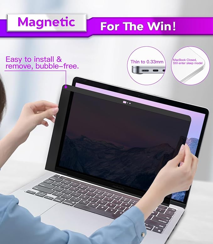 PYS Privacy Screen for MacBook Pro 13.3 Inch Laptop (2016-2022 M1/M2) – Magnetic Anti-Spy Security Filter with Webcam Cover Slider, Easy On/Off & Touch Bar Compatibility for MacBook Pro 13 inch Laptops