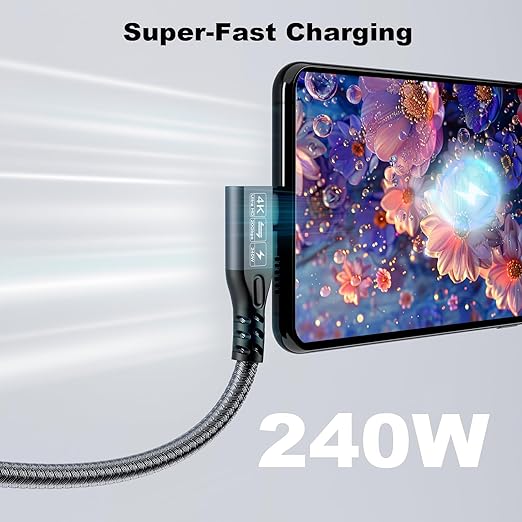CABLEDECONN USB C 3.2 Gen-2 Extension Cord 2M 6.6FT 90 Degree Elbow Thunderbolt 3 240W Fast Charging Cable Male to Female Data Transfer 20Gbps 48V/5A 4K Video Cable Compatible with MacBook