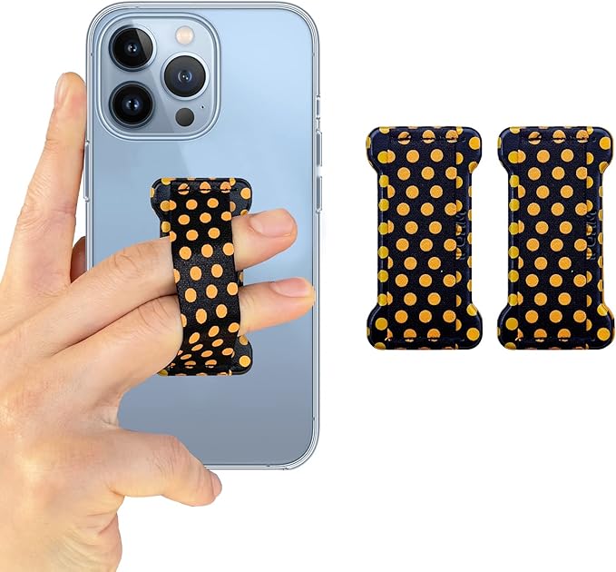 Phone Grip Holder for Hand, Universal Finger Strap Phone Holder, Finger Selfie Grip Compatible with Most Smartphones (Dot Yellow) - 2Pack