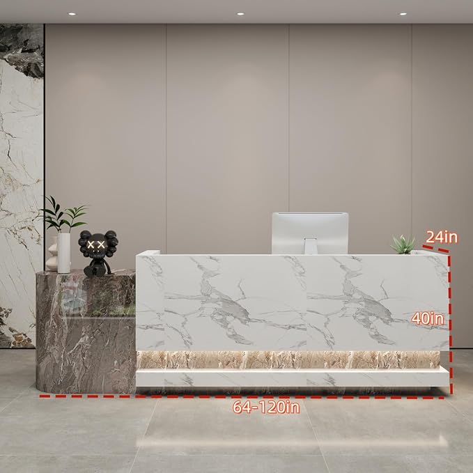 Front Desk Reception Counter - Lockable Storage & Keyboard Tray | Reception Desk with Counter, Customizable Large Counter Table (Grey+White, 108'')