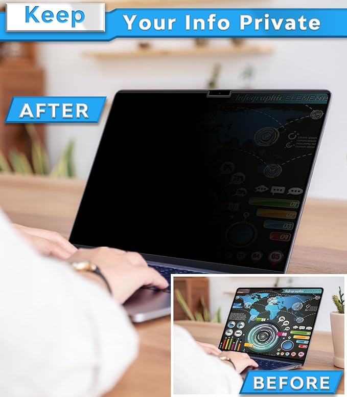 PYS Magnetic Privacy Screen for MacBook Air 15.3 Inch (2025/2024/2023, M4, M3, M2 Chip) - Removable Anti-Glare Protector with Camera Cover Slide, Anti-Blue Light Filter for Mac Air 15.3" Laptop