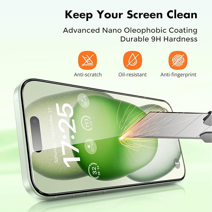 UNBREAKcable 3-Pack Screen Protector for iPhone 15 Plus, Double Shatterproof Tempered Glass [Easy Installation Frame] [9H Hardness] [99.99% HD Clear] [Case Friendly] for iPhone 6.7 inch