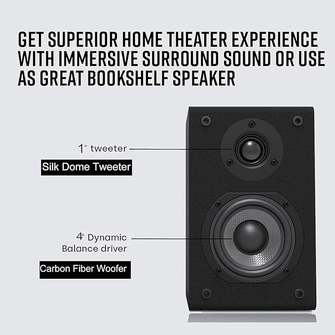 LONPOO Passive Bookshelf Speakers, 75W x 2 Classic Wooden Near Field Monitors with 4-Inch Carbon Fiber Woofer &1-Inch Silk Domed Tweeter 2-Way Loudspeakers,Amplifier Required (Not Inlcuded)