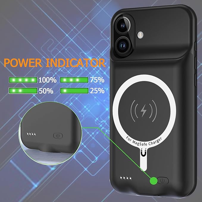 Battery Case for iPhone 17, Upgraded 10000mAh Ultra-Slim Rechargeable Portable Extended Battery Pack Support Qi Wireless Charging Case Compatible with iPhone 17 (6.3 inch) Charger Case Cover(Black)