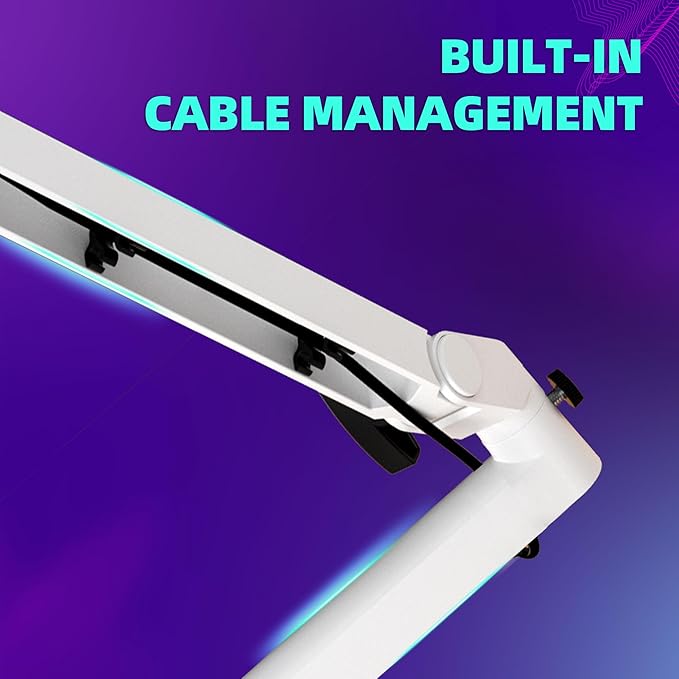 Low Profile Mic Arm Microphone Boom Arm Professional Adjustable with 15cm Riser Solid Desk Mount Clamp Cable Management Microphone Holder Stand for Podcast Streaming Gaming Mic Stand White