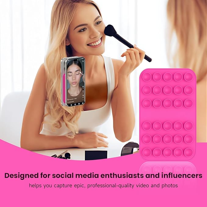 Patented Magnetic Sticky Phone Suction Grip Mount for MagSafe Case,Magnet Silicone Portable Stand Holder for iPhone 16/15/14/13/12 Series and Android, Hands-Free Selfies and Videos,Hot Pink