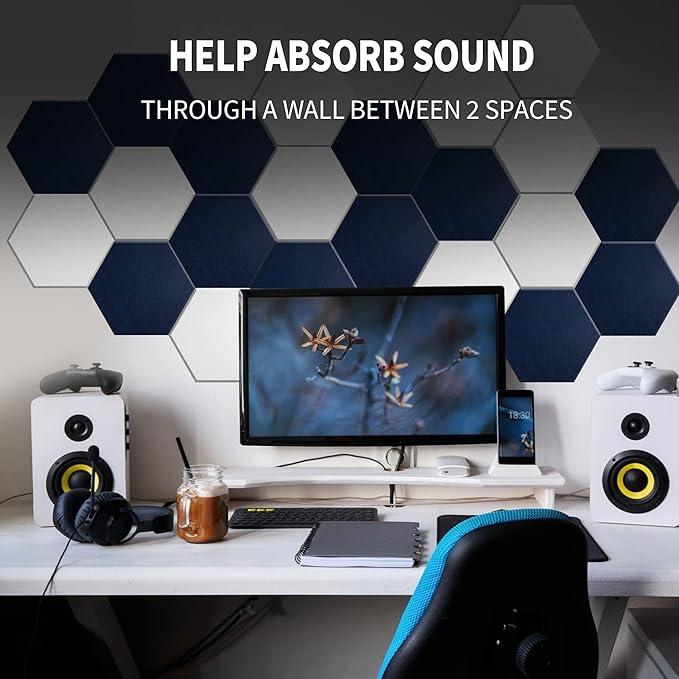 Mollywell Hexagon Acoustic Panels, High Density, Soundproofing, Decorative Noise Reduction Felt Wall Tiles for Ceilings, Home Office & Gaming Room (Deep Brown), 14x12x0.4 Inch