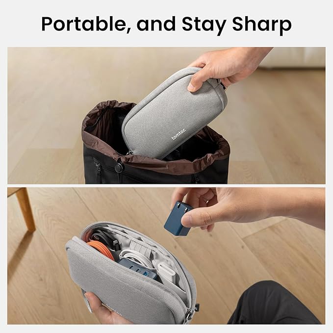 tomtoc Electronics Organizer Travel Case, Water Resistant Travel Bag Cable Organizer for Essentials, Tech Pouch Accessories Carry Storage for Cord, Phone, Cables, Airpods, USB Flash Drive, Daily Items