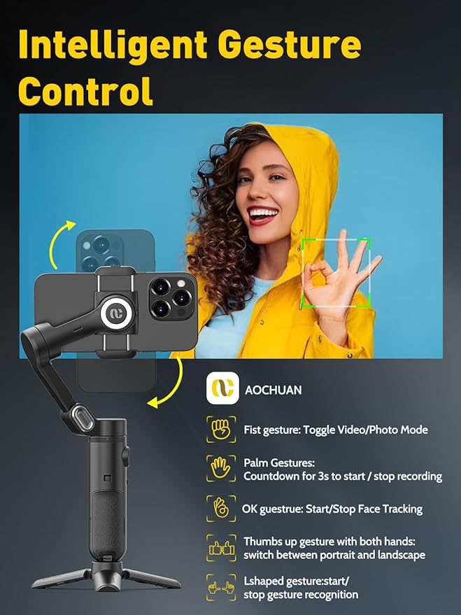 3-Axis Gimbal Stabilizer for iPhone 15/14/13 Pro Max Android,Foldable Smartphone Gimbal w/Built-in Fill Light,1/4 Thread,Professional Anti-Shake Video Record for TikTok YouTube(Smart X Black)