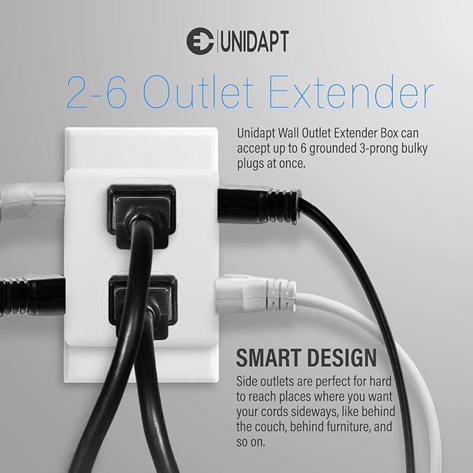 Multi Plug Outlet Splitter, Unidapt Multiple Outlets Extender Adapter with 6 AC Power Socket, Side Splitter Box, Wall Tap Plug Expander for Home Hotel Office Dorm Essentials, 2-Pack