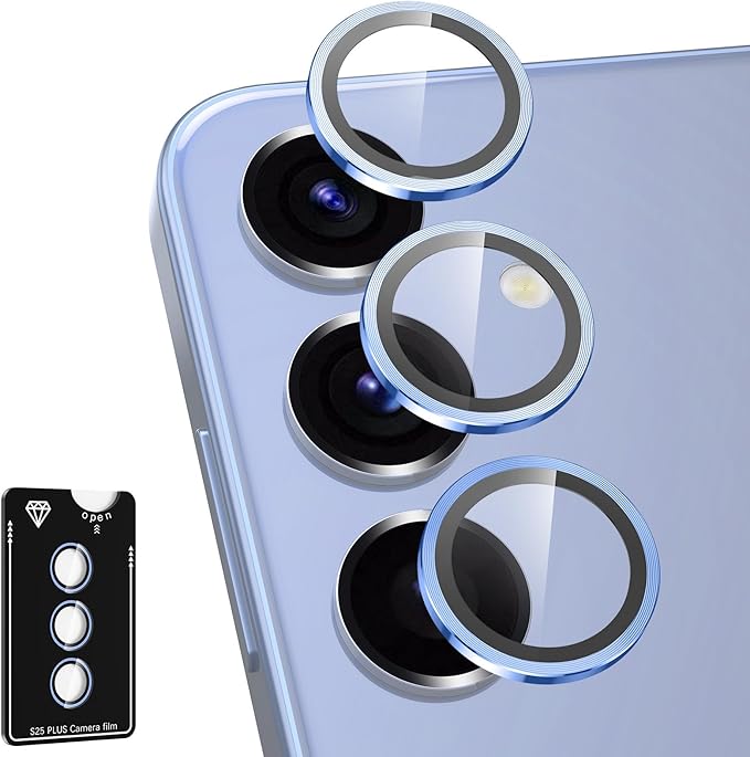 for Samsung Galaxy S25 Plus Camera Lens Protector, Individual Metal Ring Tempered Glass Lens Cover, [Strong Adsorption] Scratch Resistant Ultra-Thin HD Clear Lens Cover, 1 Set-Blue