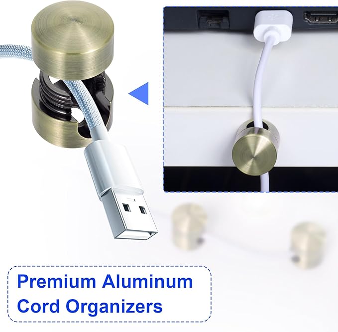 3 Sets Charger Holders for Cords, Gold/Silver/Antique Copper Adjustable Cable Anchor Holders, Adhesive Metal Cord Clips, Cable Management Wire Organizers for Desk, Office, Nightstand