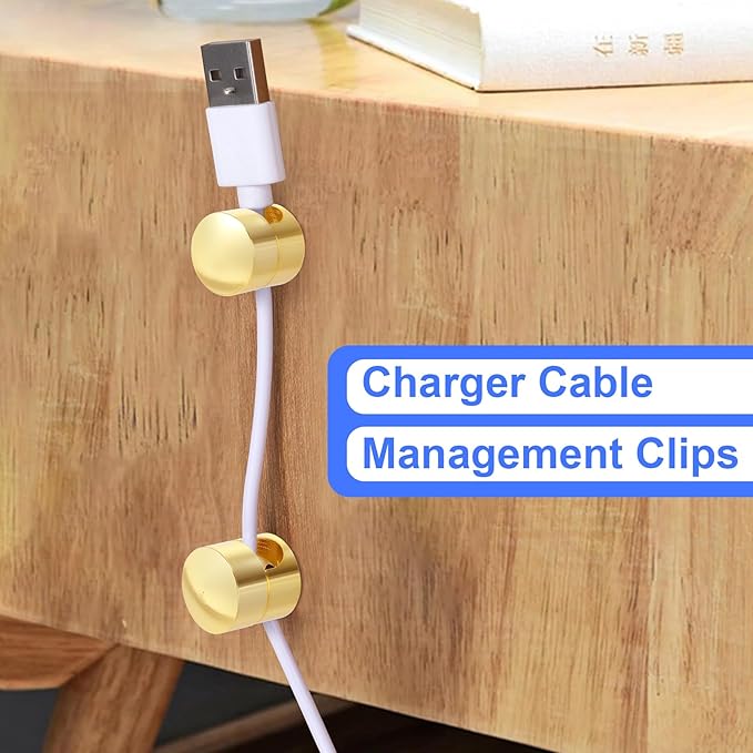 6 Sets Charger Holders for Cords, Gold Adjustable Cable Anchor Holders, Adhesive Metal Cord Clips, Cable Management Wire Organizers for Desk, Office, Nightstand