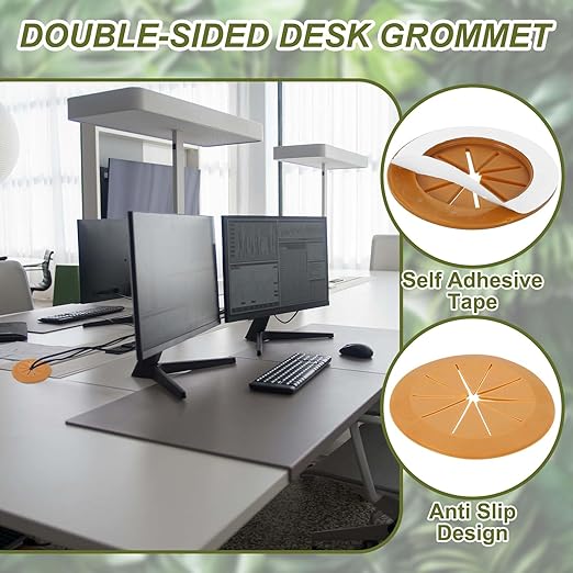 PATIKIL Desk Grommet 2-3/8", 4 Pcs Round Cable Grommet Cord Hole Cover with Adhesive Tape Flexible Table Wire Organizer for Office Home Table Countertop, Light Brown
