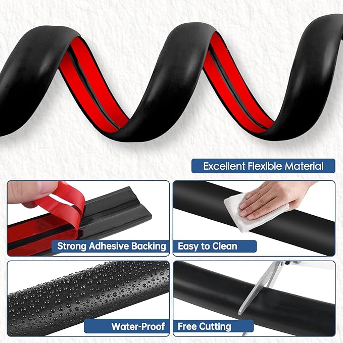 Floor Cord Cover for Wires on Floor Self Adhesive Cord Hider Floor Cable Management Wire Covers for Cords Protector Prevent Cable Trips Cord Cavity W 0.51" x H 0.31", Black, 20Ft
