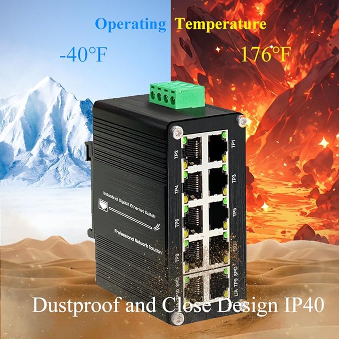 10-Port Gigabit Ethernet Switch,Industrial Design with Rugged Metal Case, Plug and Play, Full-Duplex Fast Ethernet Connectivity, Unmanaged Gigabit Switch, Compact Mini Size, Din-Rail or Wall Mount
