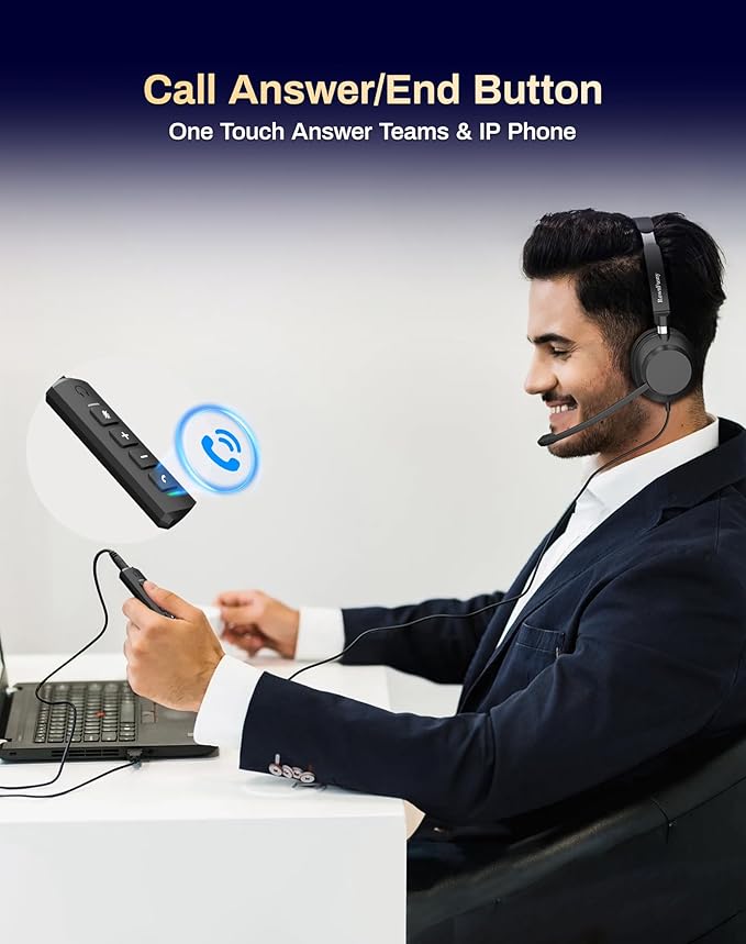 USB Headset with Microphone for PC-Wired Noise Reduction Office Headset work for Laptop/Mac,Computer Headphones with Volume Control & Mic Mute,Compatible with Zoom/Skype/MS/Teams/Call Centers