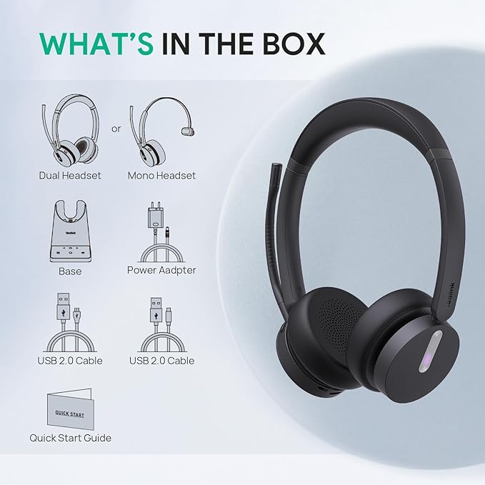Yealink WH64 DECT & Bluetooth Dual Teams Wireless Headset, 606 ft Range On Ear Work Headphones with 3X Noise Cancelling Mic, 32H Talk Time, Ringer, Office Headsets for Desk IP Phone, PC,Cellphone