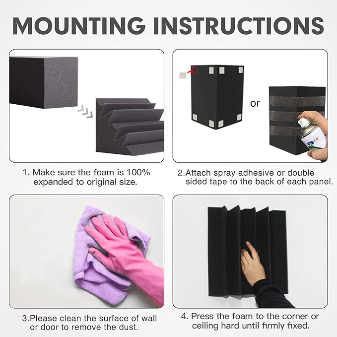 8 Pack - Bass Traps Acoustic Foam Corner, 8''x8''x12'' Black Bass Traps Corner Studio Foam, High Density and Fire-Proof Bass Traps Acoustic Panels Recording Studio Acoustical Treatments