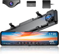 12" 4K UHD Mirror Dash Cam Front and Rear with Zoom Backup Camera, 2160P Dual Rear View Mirror Camera for Cars & Trucks, 64GB Card Included, GPS, WDR, Super Night Vision, Parking Assist & G-Sensor